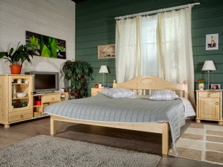 Спальня F1 - двуспальная кровать F1, прикроватная тумба Айно, тумба под ТВ Айно