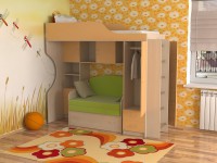 Кровать-чердак Дуэт-11 без дивана дуб молочный/оранжевый