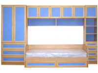 Детская стенка МДФ с кроватью (бук/синий)