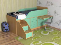 Детский уголок с кроватью чердаком Кузя-4 бук/зеленый