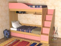Детская двухъярусная кровать Дуэт бук/розовый