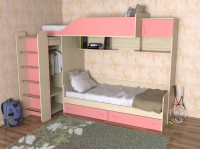Детская двухъярусная кровать Дуэт-3 дуб молочный/розовый
