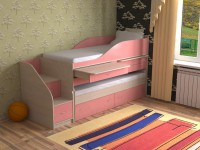 Детская двухъярусная кровать Дуэт-8 дуб молочный/розовый