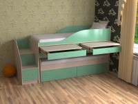 Детская двухъярусная кровать Дуэт-8 дуб молочный/зеленый