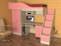 Детский уголок с кроватью чердаком Квартет дуб молочный/розовый
