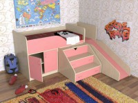 Детский уголок с кроватью чердаком Кузя дуб молочный/розовый