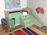 Детский уголок с кроватью чердаком Кузя дуб молочный/зеленый