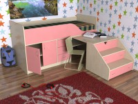 Детский уголок с кроватью чердаком Кузя-2 дуб молочный/розовый