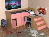 Детский уголок с кроватью чердаком Кузя-2 бук/розовый