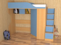 Кровать чердак Квартет-2 (без стола) бук/синий